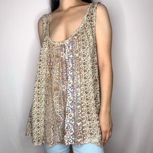 Free People Mess Around Tunic Tank Top Flowy Sleeveless Boho Print Small